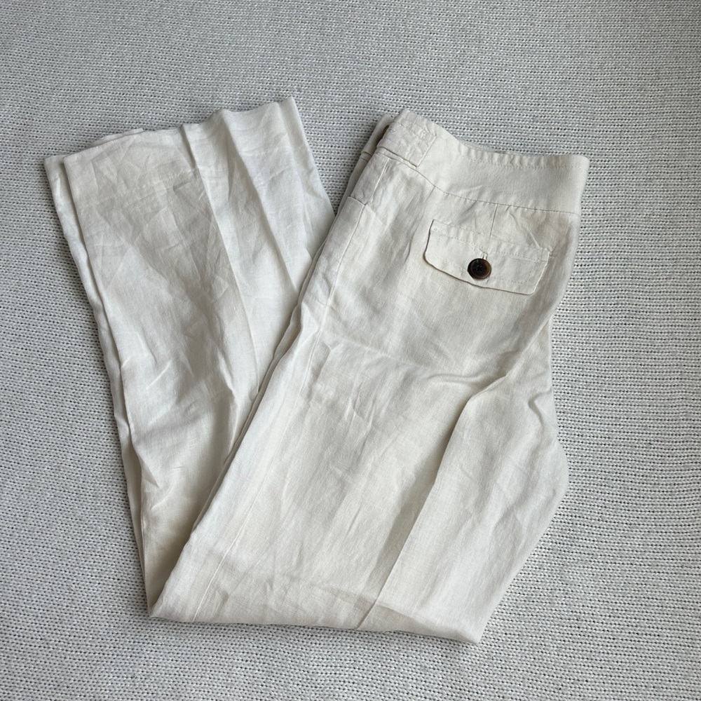 JCrew Women's Cream Linen Trousers with Buttoned Back Pocket